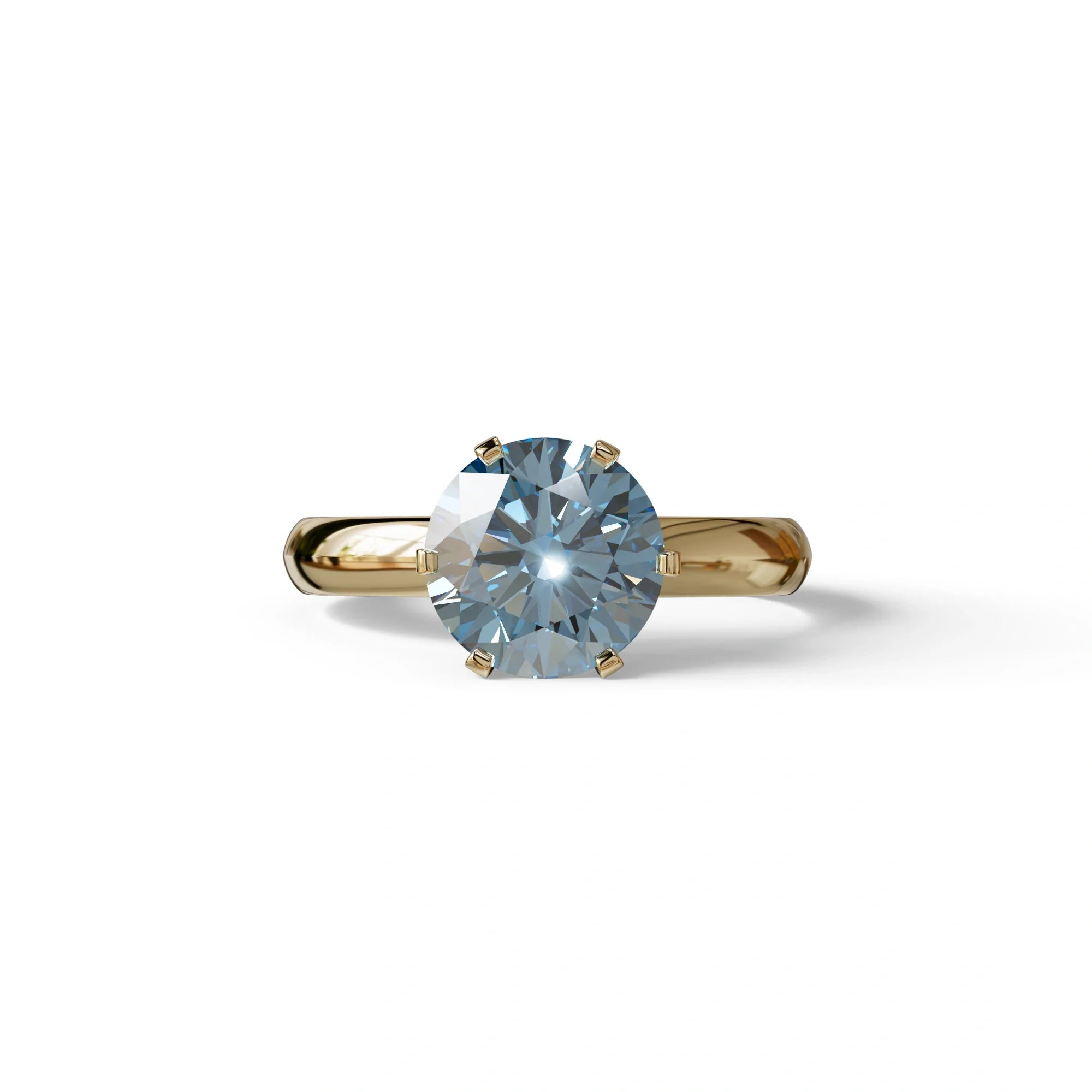 2 Carat Blue Round Cut Solitaire Lab Diamond Ring - Fury - 10K Solid Gold / Yellow Gold
