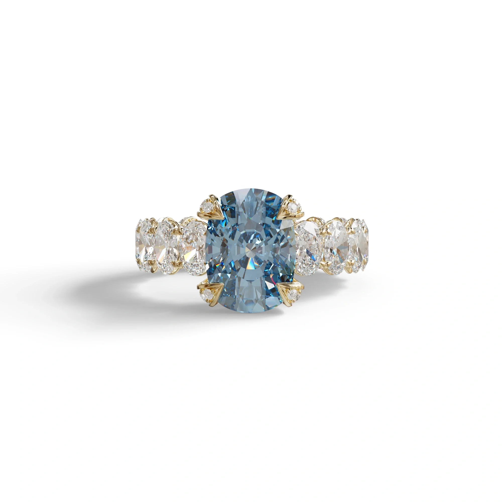 4 Carat Blue Cushion Cut Full Eternity Lab Grown Diamond Ring - Enigma - 10K Solid Gold / Yellow Gold