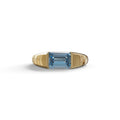 2 Carat Blue Emerald Cut East West Lab Diamond Ring - Ashleen - 10K Solid Gold / Yellow Gold