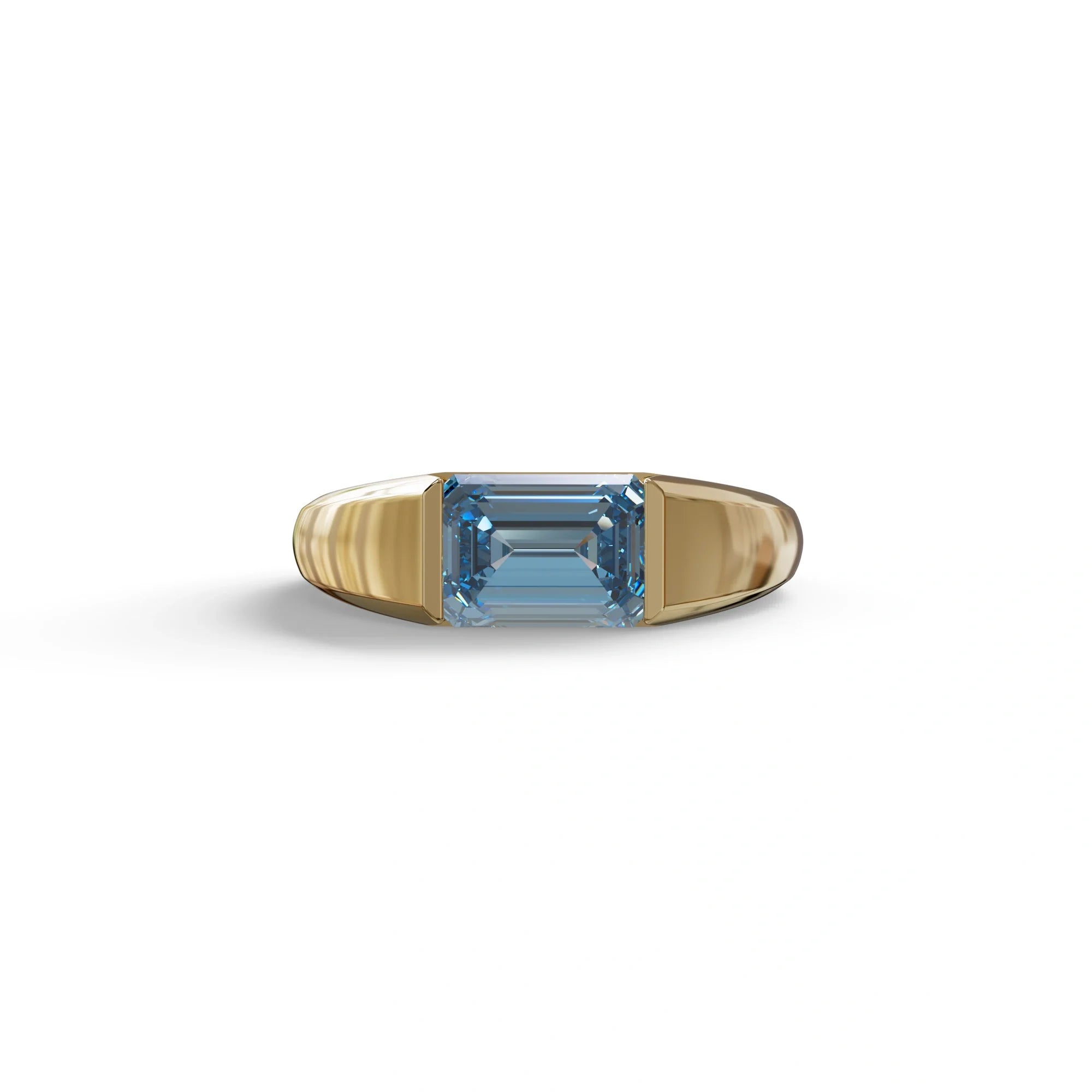 2 Carat Blue Emerald Cut East West Lab Diamond Ring - Ashleen - 10K Solid Gold / Yellow Gold