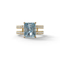3 Carat Blue Radiant Cut Lab Diamond Engagement Ring | Double Band Hidden Halo Ring - Billie - 10K Solid Gold / Yellow