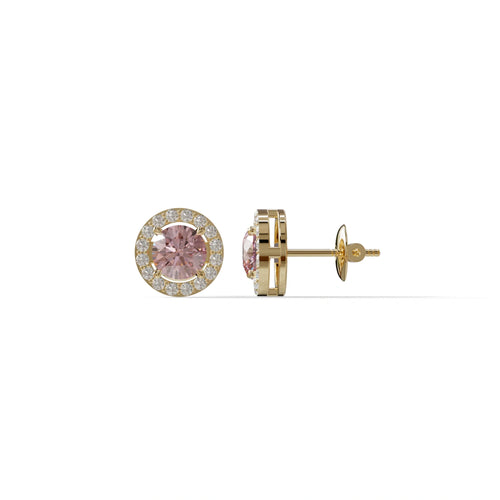 Ciera - Pink Color Round Diamond Stud Earrings | Halo Setting | Certified