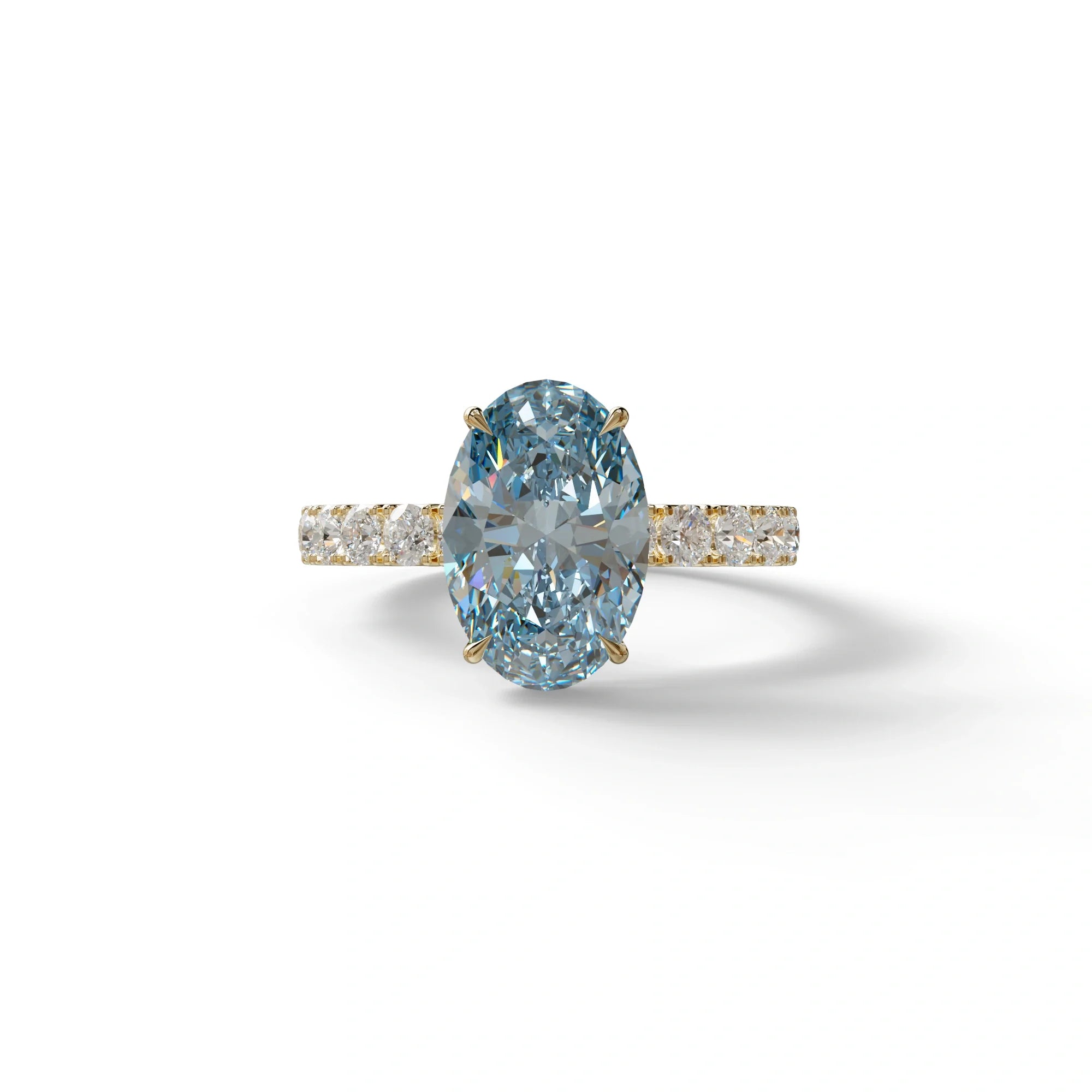 4 Carat Blue Oval Cut Hidden Halo Lab Diamond Engagement Ring - Christie’s - 10K Solid Gold / Yellow Gold