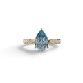 2 Carat Blue Pear Shaped Hidden Halo Lab Diamond Engagement Ring - Teardrop - 10K Solid Gold / Yellow Gold