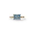 2.5 Ct Blue Radiant Cut Lab Grown Diamond In Pave-Chanel Setting Ring - Maxine - 10K Solid Gold / Yellow Gold