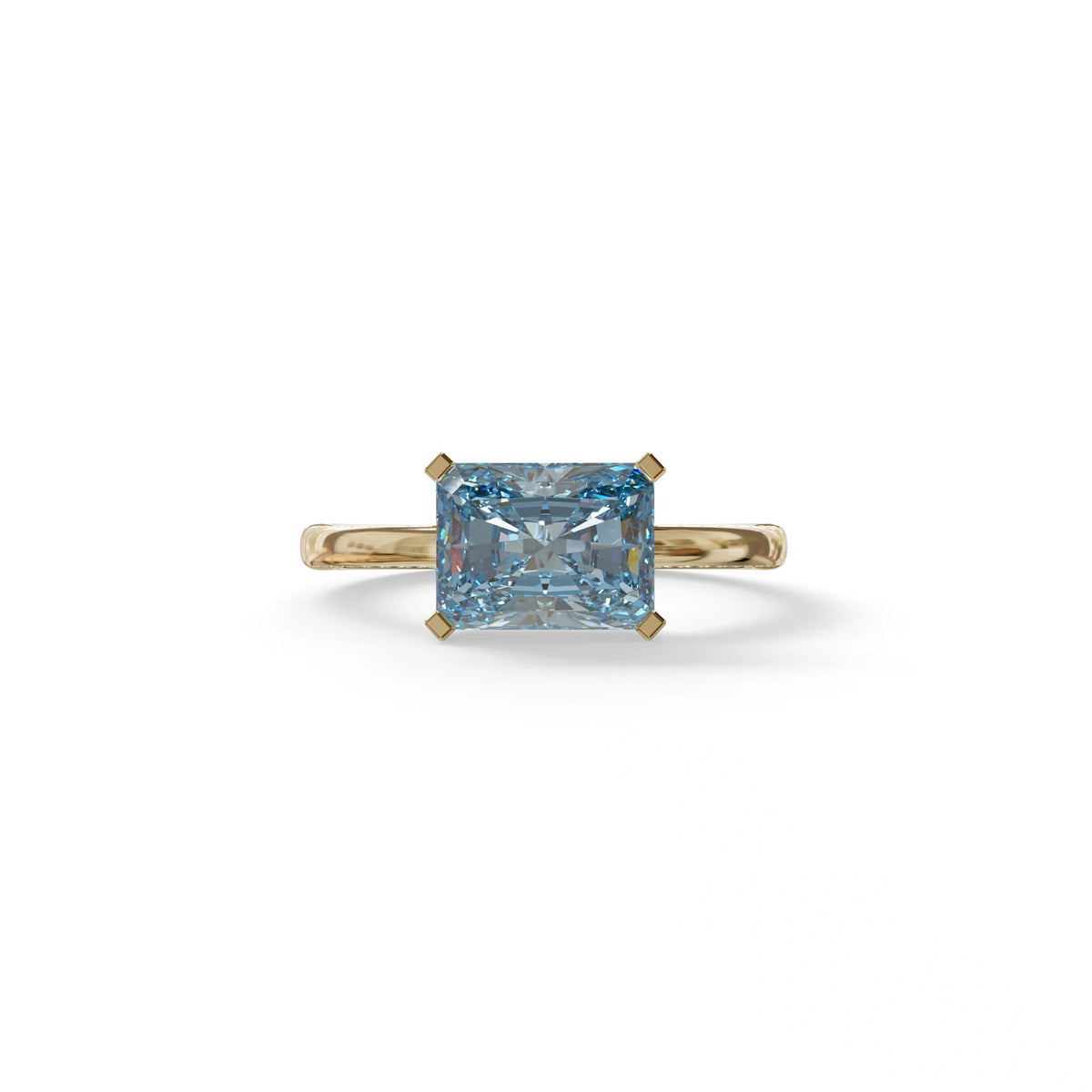 2.5 Ct Blue Radiant Cut Lab Grown Diamond In Pave-Chanel Setting Ring - Maxine - 10K Solid Gold / Yellow Gold
