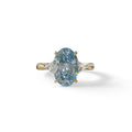 3Ct Blue Oval Cut Lab Grown Diamond Three Stone Engagement Ring - Myza - 10K Solid Gold / Yellow Gold
