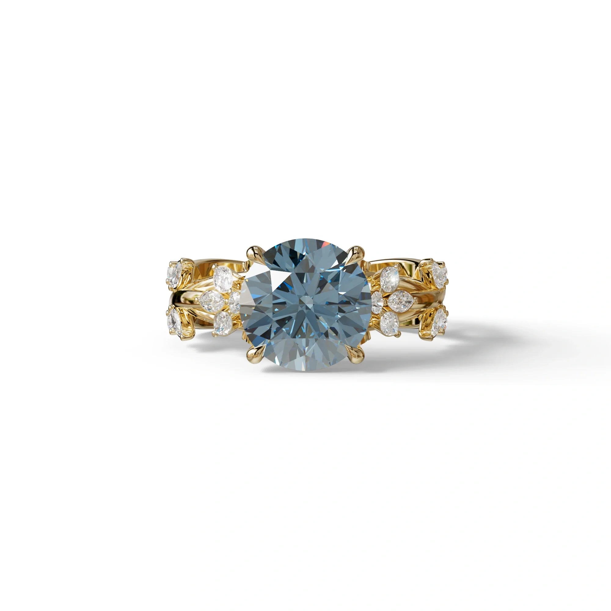 Natural Inspired 3 Carat Blue Round Cut Lab Diamond Engagement Ring - Catalina - 10K Solid Gold / Yellow Gold