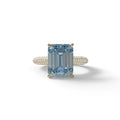 3 Carat Blue Emerald Cut Hidden Halo & Pave Set Lab Diamond Ring - Emme - 10K Solid Gold / Yellow Gold