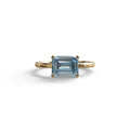 2.5 Ct Fancy Vivid Blue Emerald Cut Lab Diamond In Pave-Chanel Setting Ring - Qiqi - 10K Solid Gold / Yellow Gold