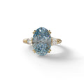 3 Carat Blue Oval & Baguette Lab Diamond Ring - Persi - 10K Solid Gold / Yellow Gold