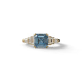 3 Carat Fancy Vivid Blue Asscher Three Stone Lab grown Diamond Ring - Vetra - 10K Solid Gold / Yellow Gold