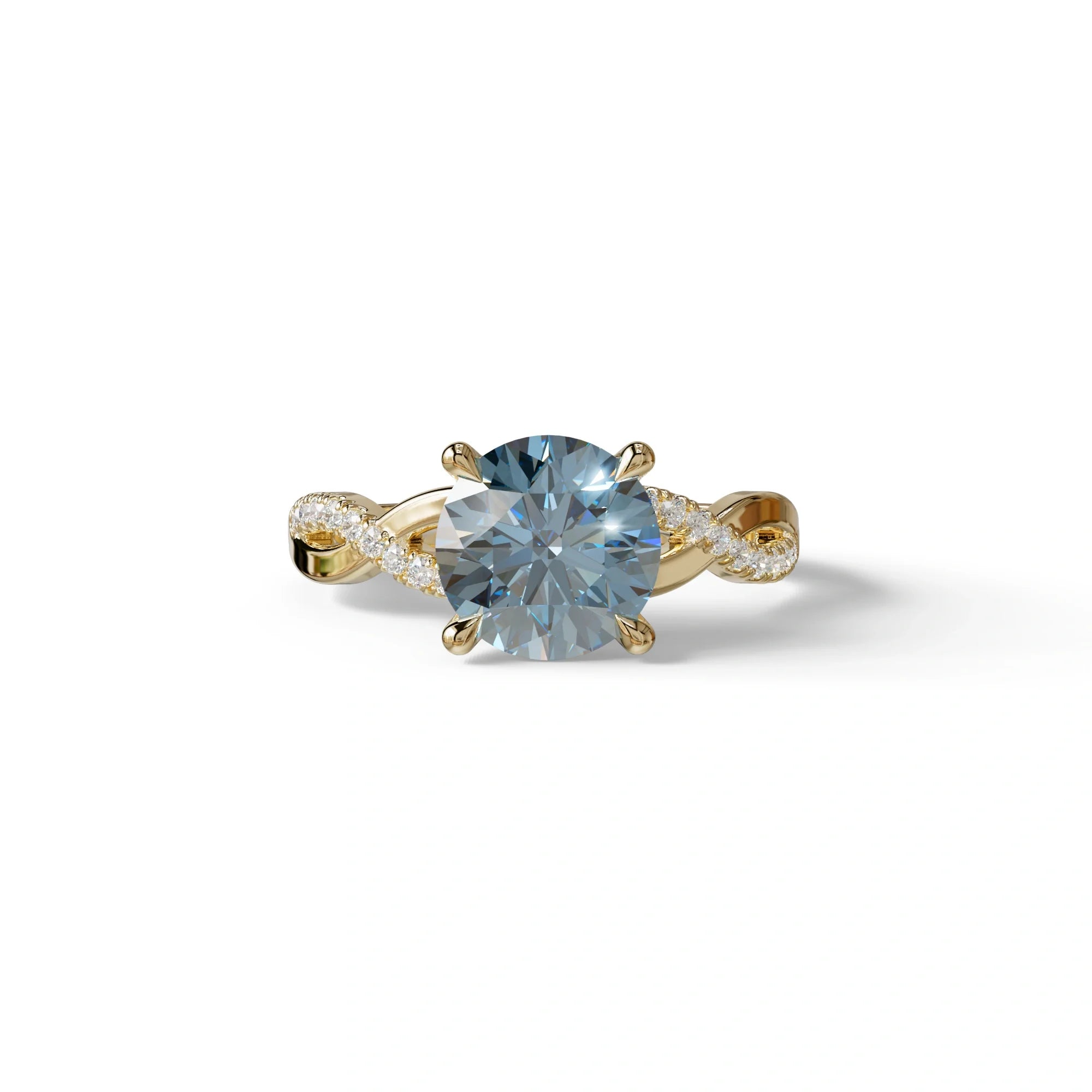 3 Carat Blue Round Cut Lab Diamond Ring - Infinity Cross - 10K Solid Gold / Yellow Gold