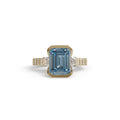 3 Carat Blue Color Emerald Cut Three Stone Lab Diamond Engagement Ring | Bezel Setting Ring - Gatsby - 10K Solid Gold