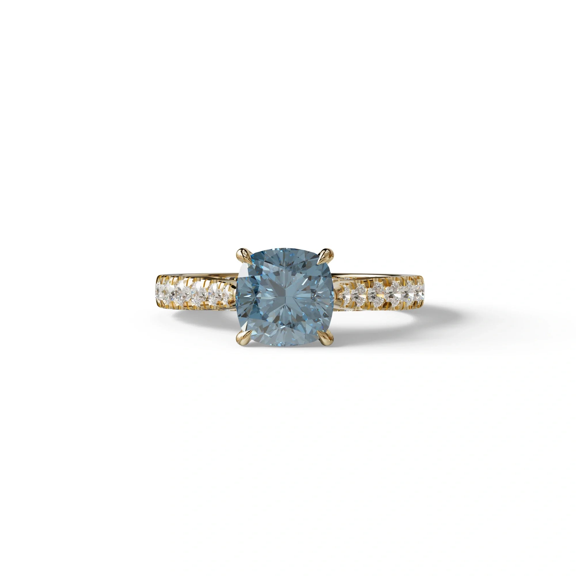 2 Carat Blue Color Cushion Cut Lab Diamond Engagement Ring set - Leo - 10K Solid Gold / Yellow Gold