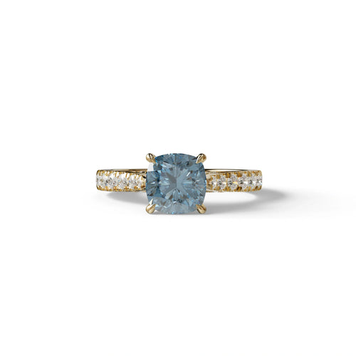 2 Carat Blue Color Cushion Cut Lab Diamond Engagement Ring set - Leo - 10K Solid Gold / Yellow Gold