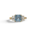 3 Ct Blue Asscher Cut Lab Diamond Double Claw Prong Setting Ring - Celestial - 10K Solid Gold / Yellow Gold