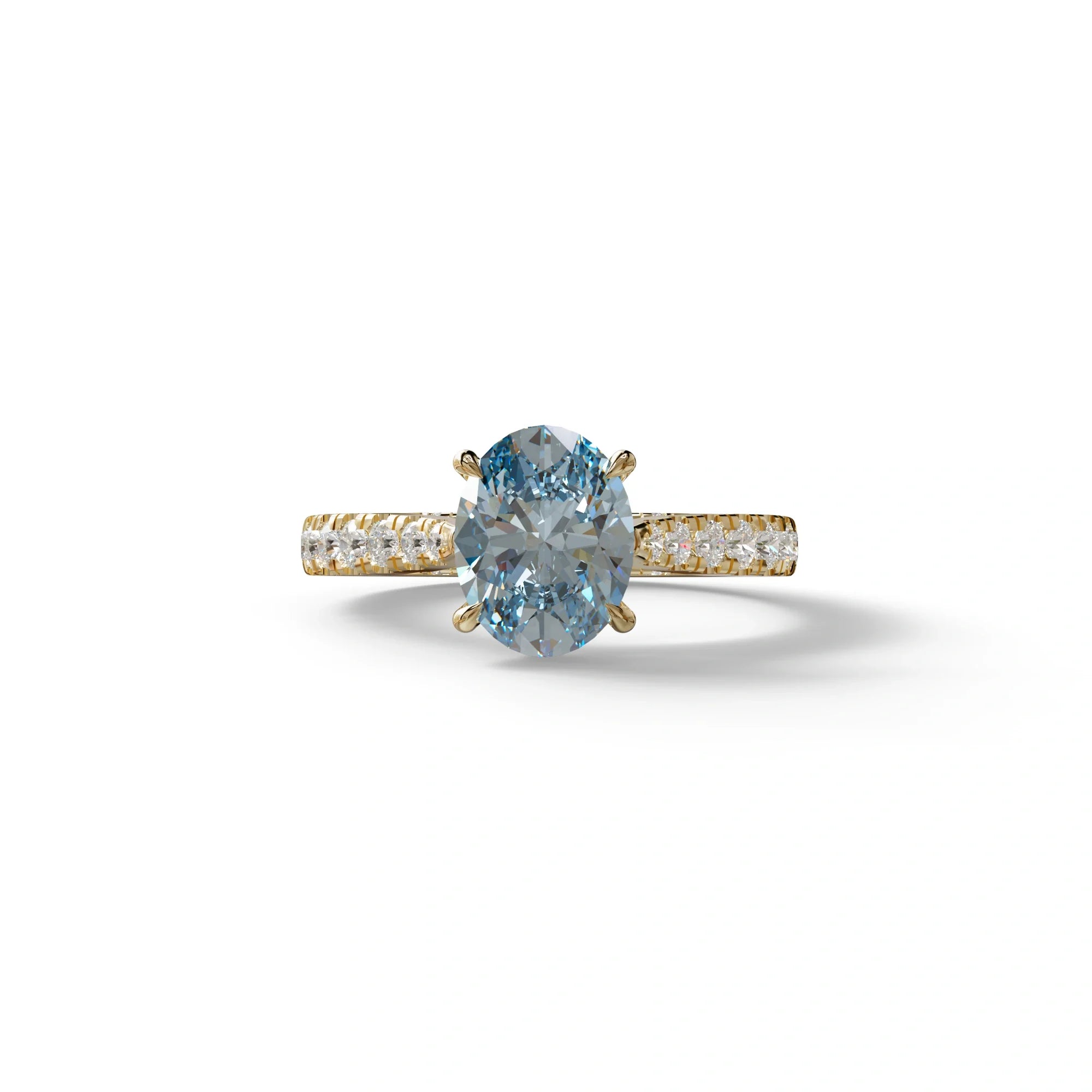 1.50 Carat Blue Oval Cut Lab Diamond Engagement Ring - Scorpio - 10K Solid Gold / Yellow Gold