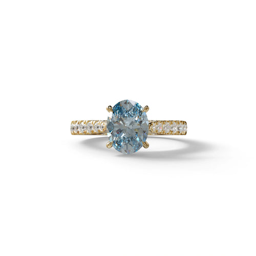 1.50 Carat Blue Oval Cut Lab Diamond Engagement Ring - Scorpio - 10K Solid Gold / Yellow Gold