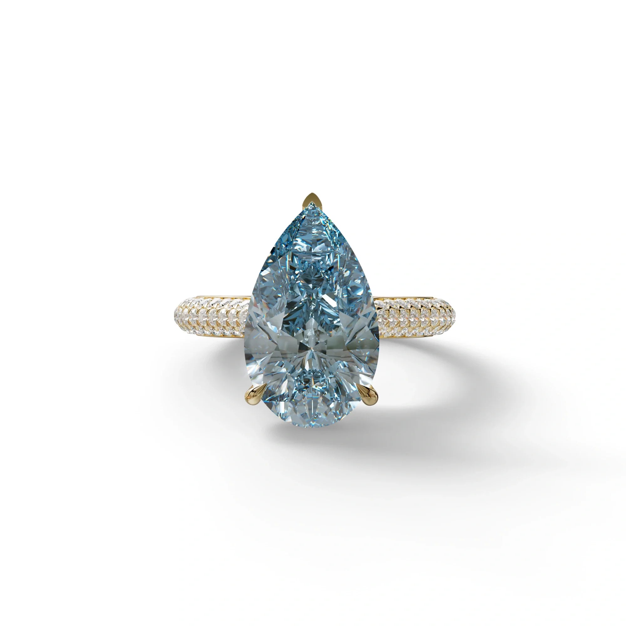 3 Carat Blue Pear Shaped Hidden Halo Lab Diamond Engagement Ring - Alina - 10K Solid Gold / Yellow Gold