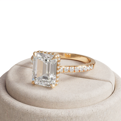 2.5 Ct E/VVS Emerald Cut Lab Diamond In Hidden Halo & Pave Setting Ring - Siena