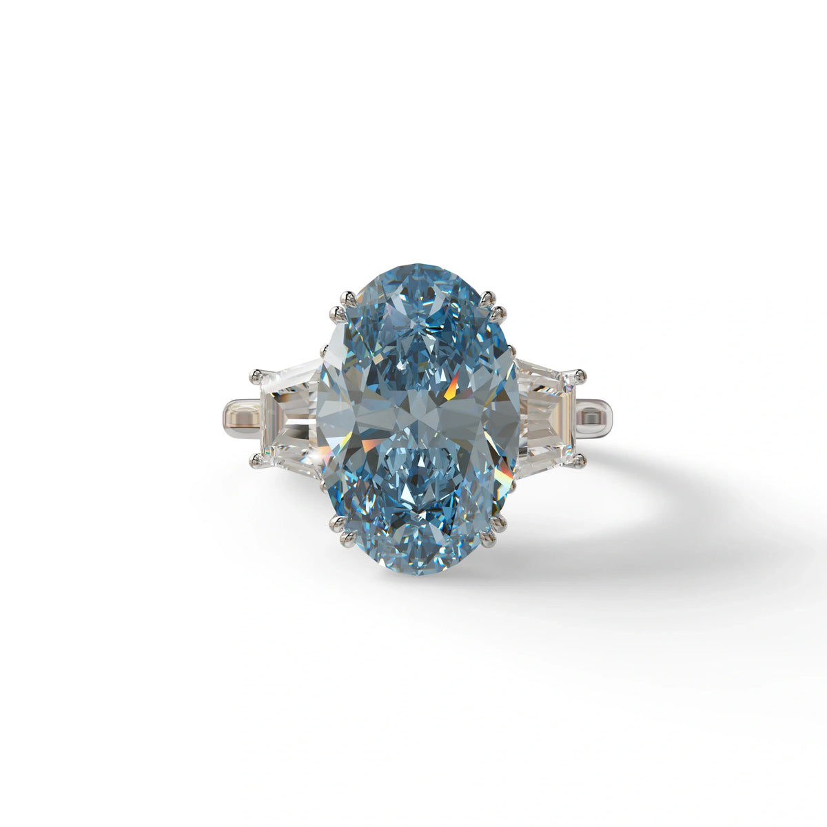 5 Carat Blue Lab Grown Diamond Engagement Ring · Oval Cut Three Stone | Solstice - view 1