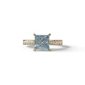 2.5 Carat Blue Princess Cut Hidden Halo & Pave Lab Diamond Ring - Aries - 10K Solid Gold / Yellow Gold