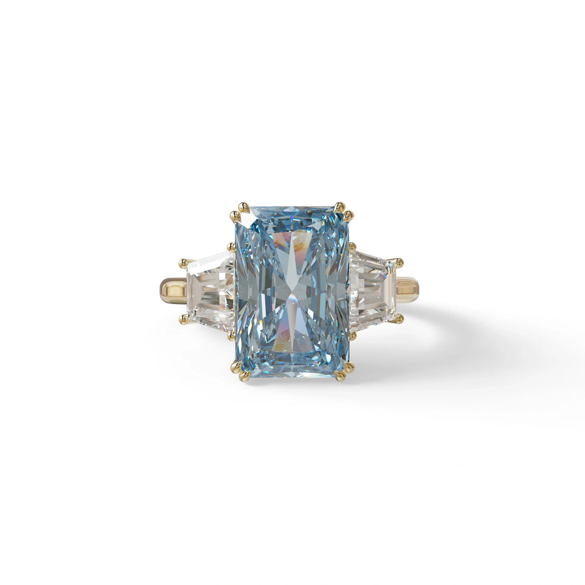 4 Carat Blue Lab Grown Diamond Engagement Ring – Radiant Cut Three Stone | Tacor