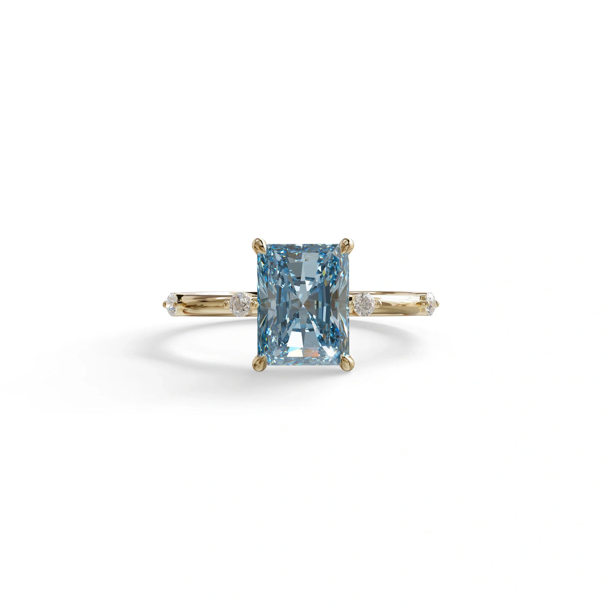2 Ct Fancy Vivid Blue Radiant Cut Lab Grown Diamond Engagement Ring | Space-Chanel Setting - Elaria
