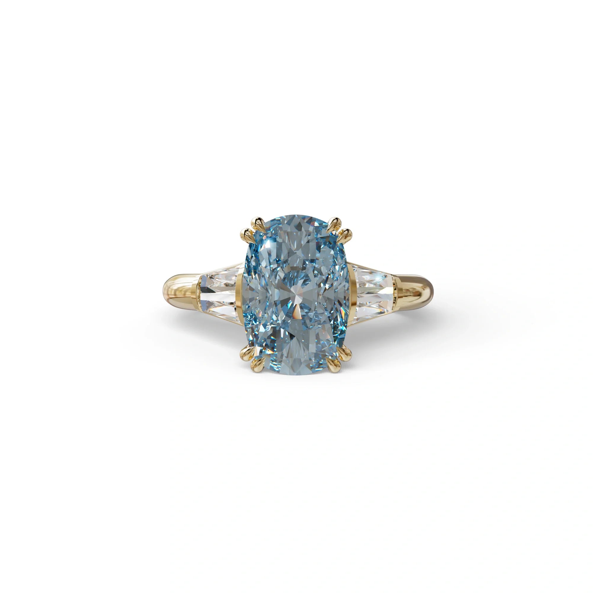 4 Carat Blue Elongated Cushion Cut Lab Diamond Engagement Ring - Sagittarius - 10K Solid Gold / Yellow Gold