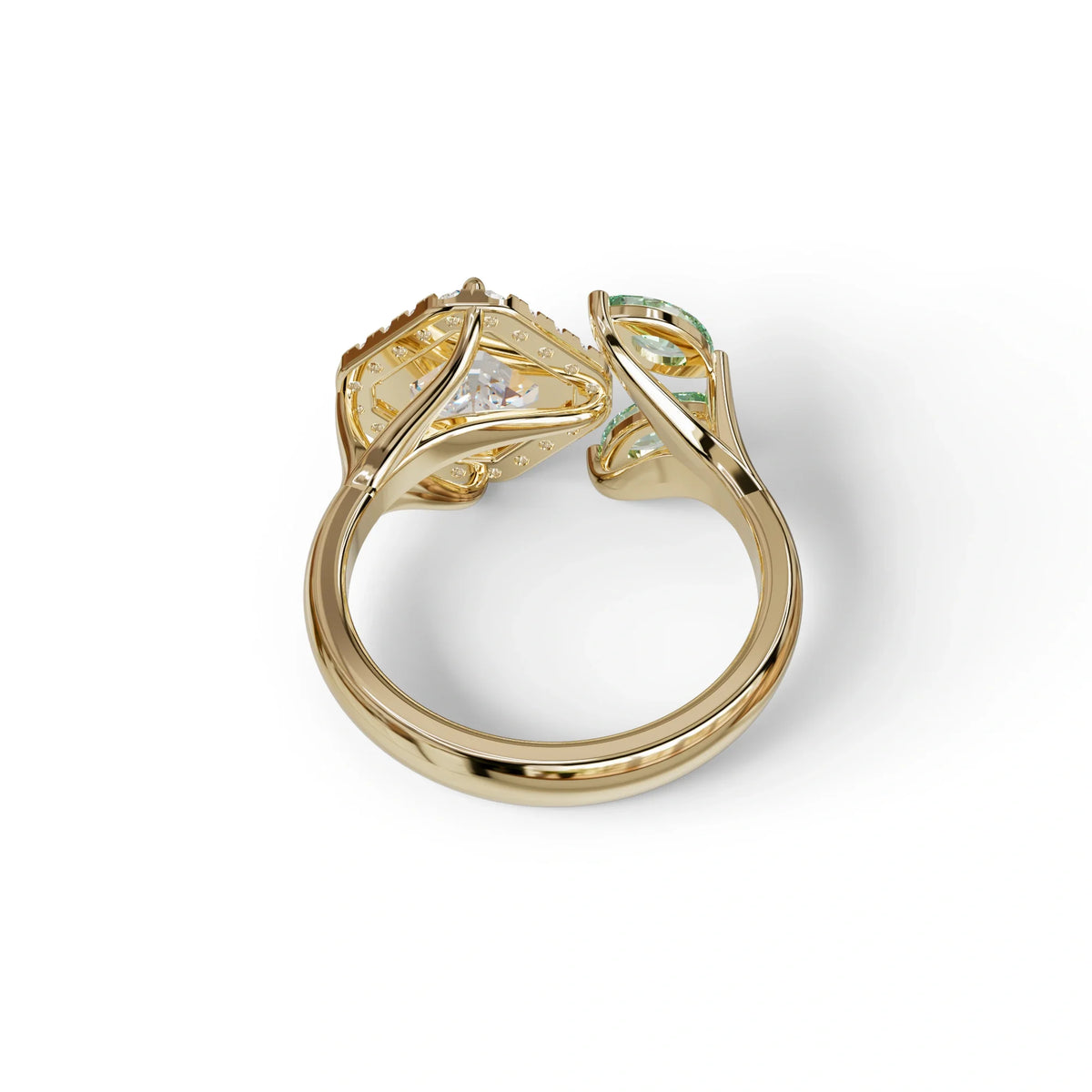 2 Carat Asscher Cut Diamond Cocktail Engagement Ring with Green Marquise - Nature Inspired