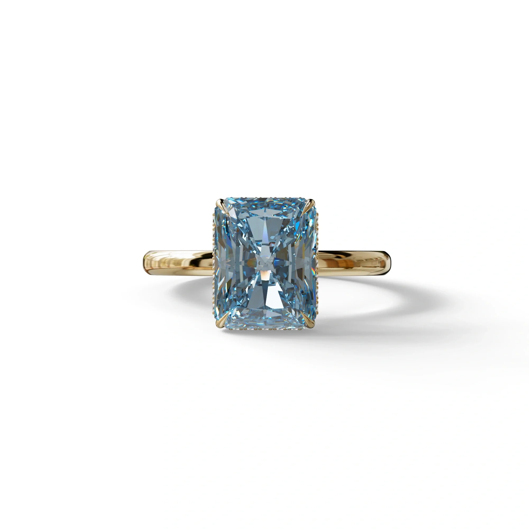 3 Carat Fancy Blue Radiant Cut Hidden Halo Lab Grown Diamond Engagement Ring - 10K Solid Gold / Yellow Gold