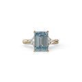 3Ct Vivid Blue Emerald Cut Lab Grown Diamond Three stone Engagement Ring - Polaris - 10K Solid Gold / Yellow Gold
