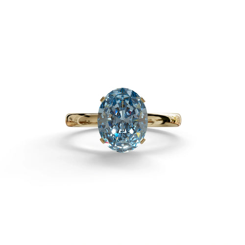 2 ct Oval Solitaire Diamond Ring Blue Lab Diamond Engagement Ring - Eira - 10K Solid Gold / Yellow Gold