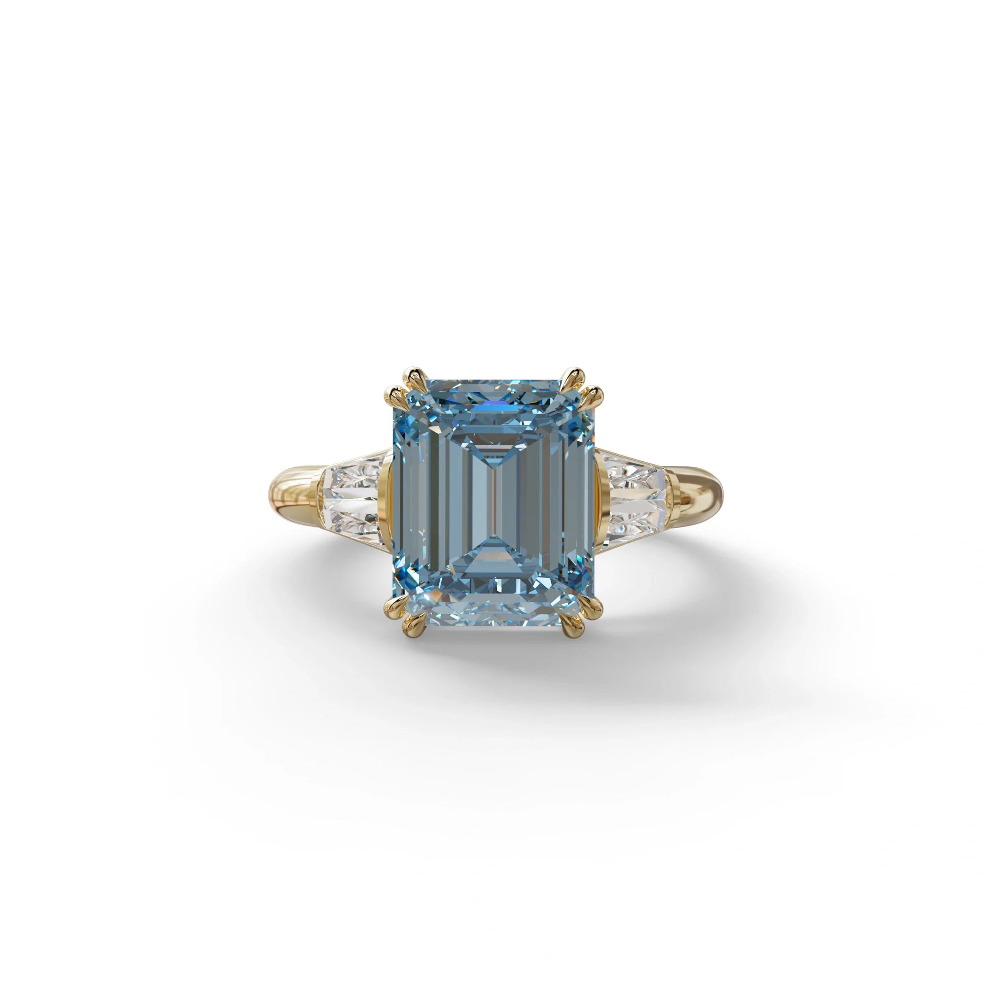 3 Carat Blue Emerald & Baguette Cut Multi Stone Lab Diamond Ring - Lami - 10K Solid Gold / Yellow Gold