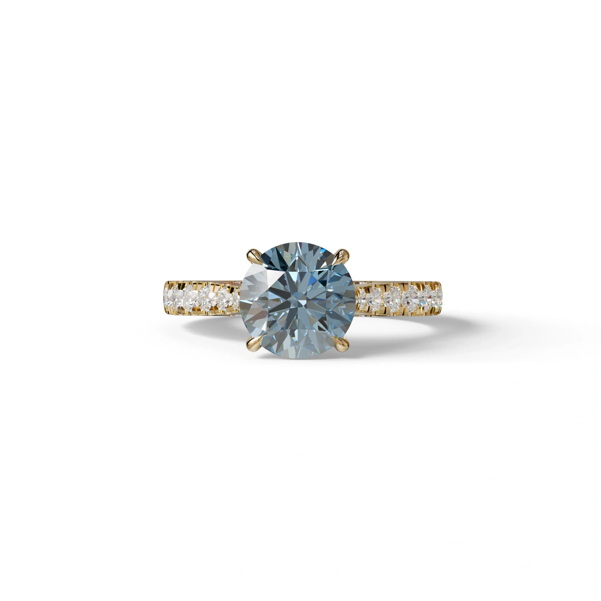 2 Carat Round Cut Blue Lab Grown Diamond Engagement Ring | Hidden Halo & Pave - Brilliant - 10K Solid Gold / Yellow Gold