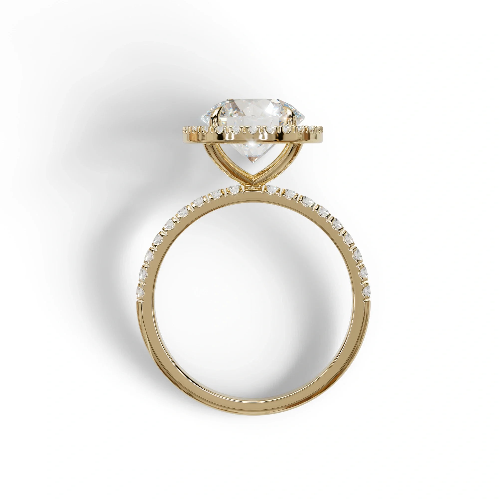 E VVS Round Cut Halo & Pave Lab Grown Diamond Engagement Ring - Flutura