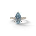 3 Carat Vivid Blue Pear cut Lab Grown Diamond Engagement Ring | Pave & Hidden Halo Diamond- Feesia - 10K Solid Gold