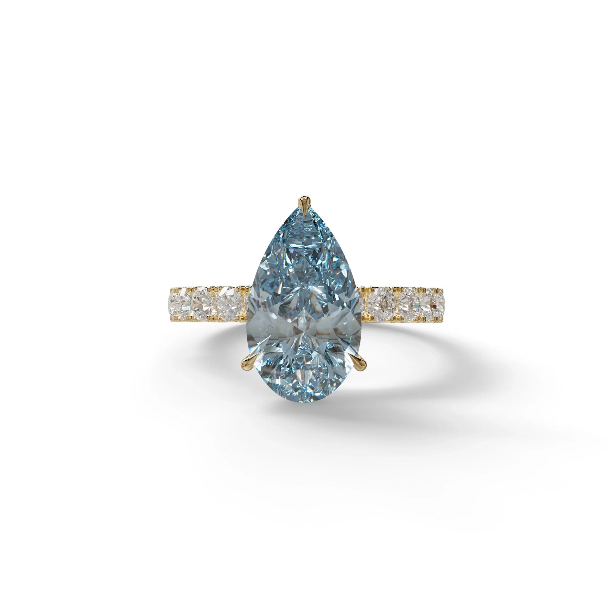 3 Carat Vivid Blue Pear cut Lab Grown Diamond Engagement Ring | Pave & Hidden Halo Diamond- Feesia - 10K Solid Gold