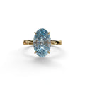 4 Carat Oval Fancy Vivid Blue Lab Grown Diamond Solitaire Engagement Ring - Cadris - 10K Solid Gold / Yellow Gold