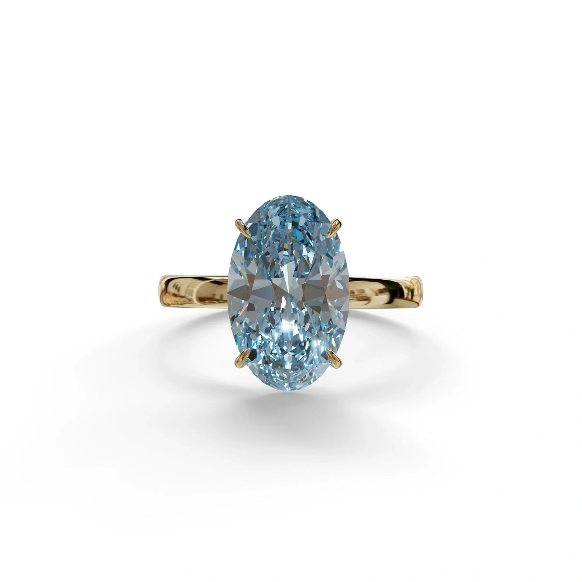 4 Carat Oval Fancy Vivid Blue Lab Grown Diamond Solitaire Engagement Ring - Cadris - 10K Solid Gold / Yellow Gold