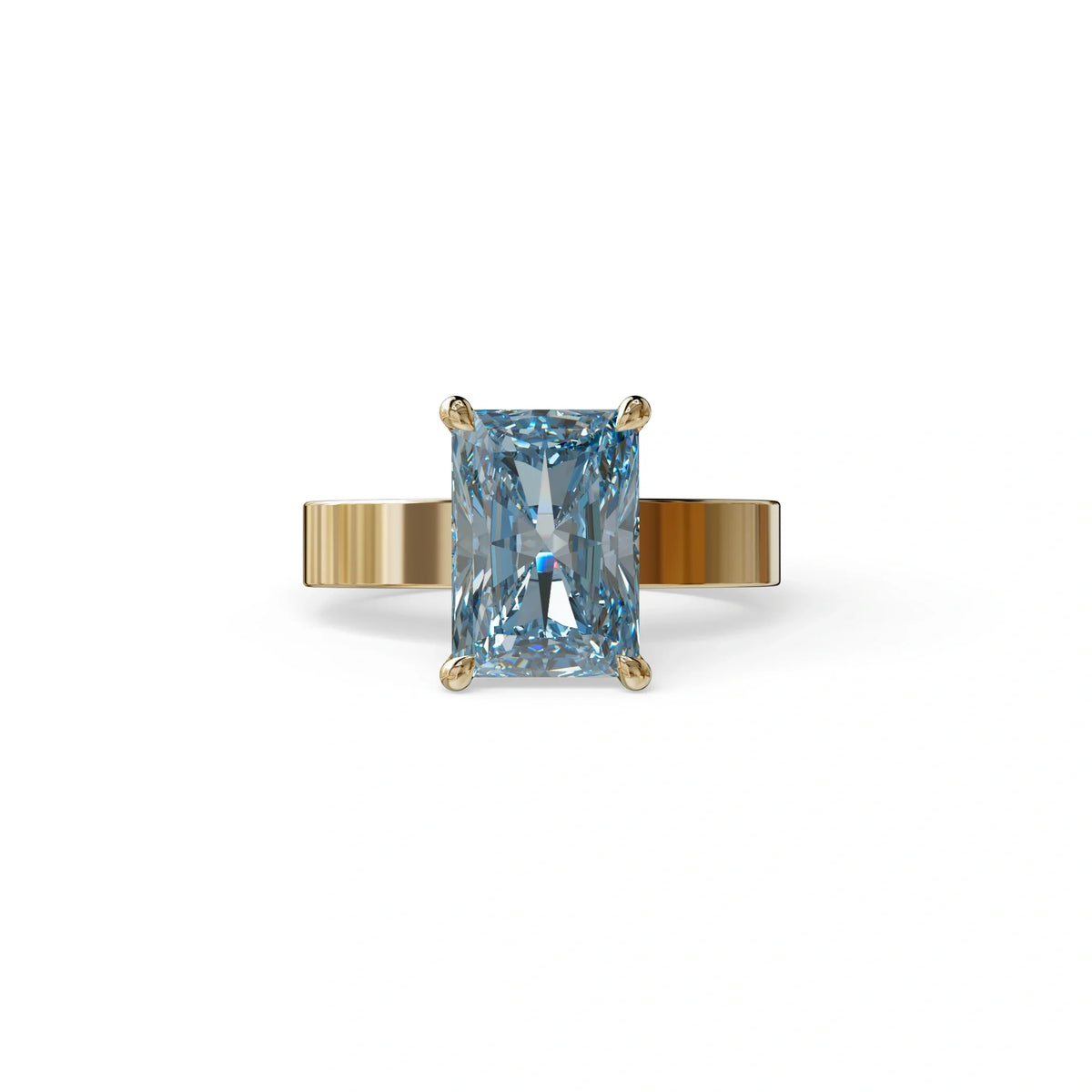 4Ct Blue Radiant Cut Lab Grown Diamond Solitaire Engagement Ring - Crownfire - 10K Solid Gold / Yellow Gold