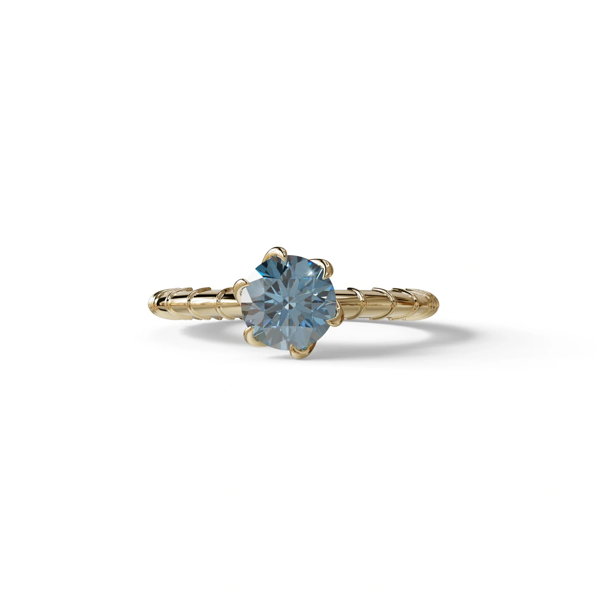 1 Carat Blue Round Cut Lab Diamond Ring - Hyper Glam - 10K Solid Gold / Yellow Gold