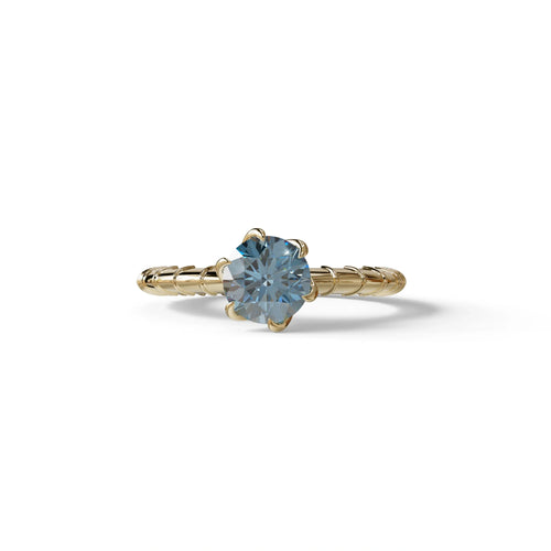 1 Carat Blue Round Cut Lab Diamond Ring - Hyper Glam - 10K Solid Gold / Yellow Gold