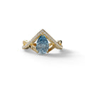 2 Carat Blue Pear Cut Tear Drop Lab Diamond Ring - Glamly - 10K Solid Gold / Yellow Gold