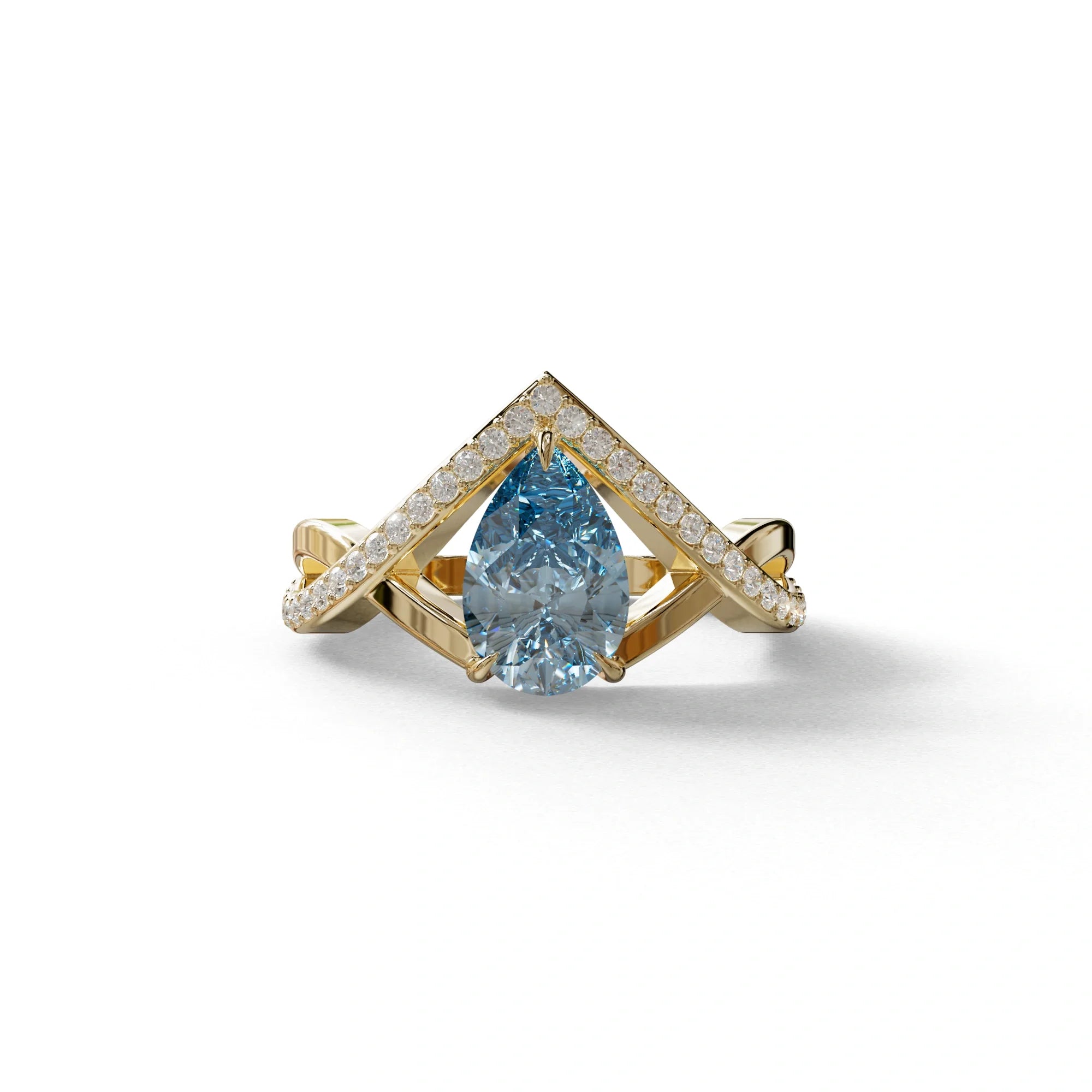 2 Carat Blue Pear Cut Tear Drop Lab Diamond Ring - Glamly - 10K Solid Gold / Yellow Gold