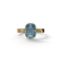 3 Carat Blue Elongated Cushion Cut Bezel Set Engagement Ring - Astrae - 10K Solid Gold / Yellow Gold