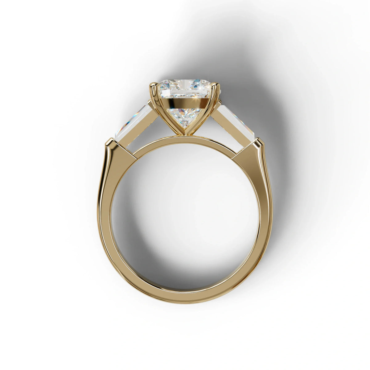 3 Carat E-VVS Cushion & Tapered Baguette Three Stone Engagement Ring