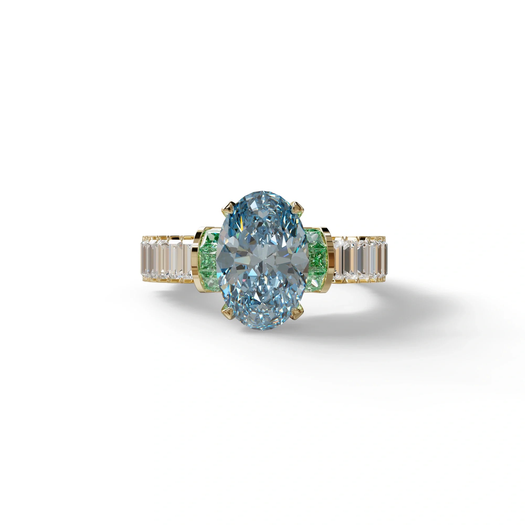 3 Carat Fancy Blue Oval Cut Lab-Grown Diamond Wedding Ring – Bellora - 10K Solid Gold / Yellow Gold