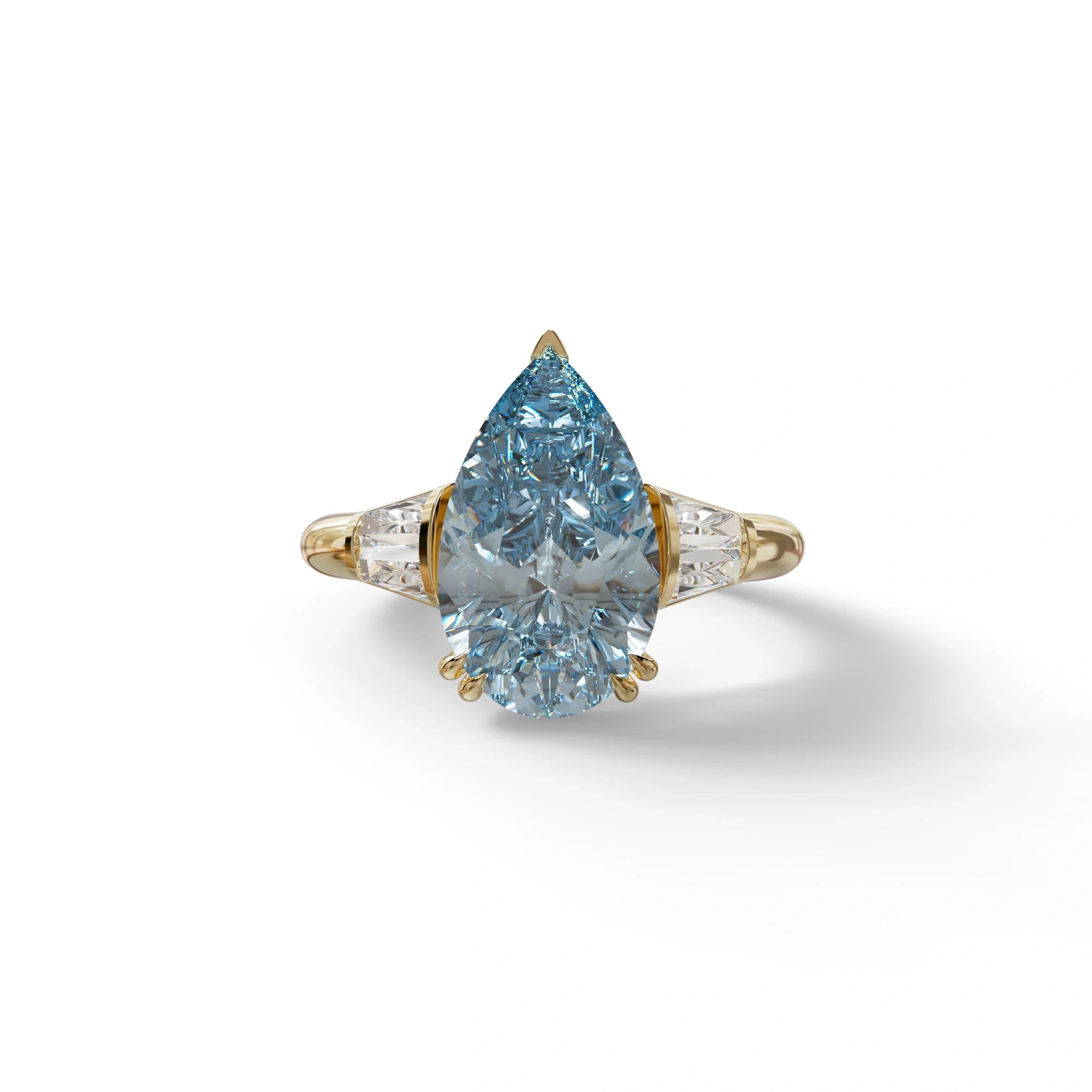 4 Carat Fancy Vivid Blue Pear cut Lab grown Diamond Engagement Ring -Claire - 10K Solid Gold / Yellow Gold